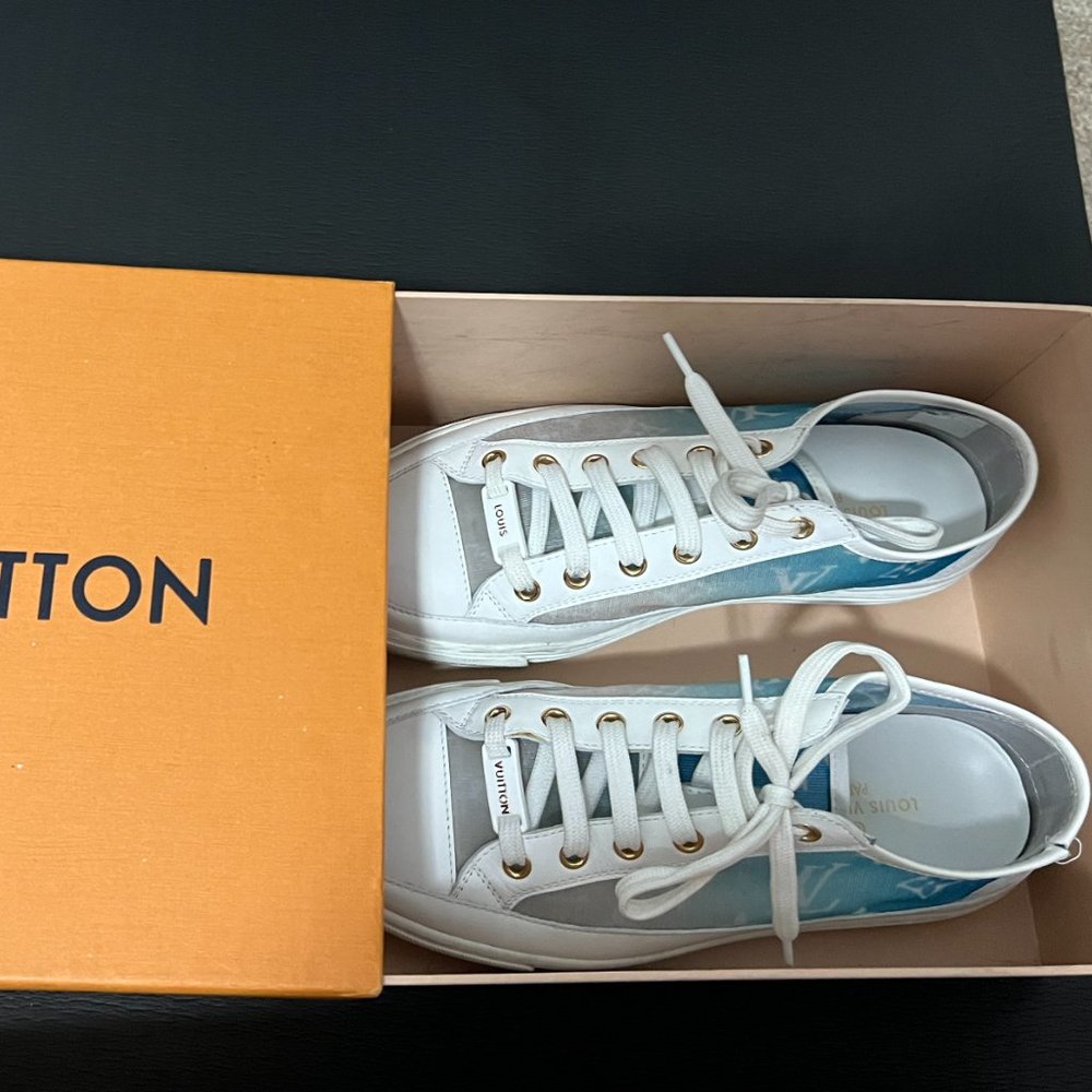 Louis Vuitton White and Teal monogram mesh and leather stellar lace up sneakers - Picture 3 of 5